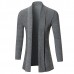 Men’s Fashion Knitting Cardigans Long Section Pure Color Turndown Collar Casual Outwear