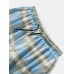 Mens Plaid Relaxed Fit Drawstring Cuff Pants With Pocket