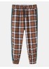 Mens Plaid Side Patchwork Drawstring Elastic Waist Casual Cotton Jogger Pants