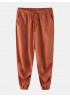 Mens Solid Color Pleated Embroidered Drawstring Waist Casual Jogger Pants