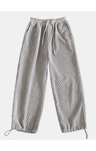 Mens Solid Corduroy Cotton Cargo Style Drawstring Cuff Pants With Pocket