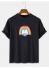 Mens Rainbow Graphic Print Cotton Round Neck Casual Short Sleeve T  Shirt