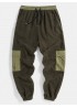 Mens Plush Thick Multi  Pocket Casual Drawstring Waist Jogger Pants