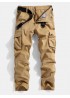 Mens Solid Color Multi Pocket Zipper Fly Mid Waist Casual Pants