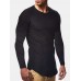 Mens Jacquard Slim Fit Solid Color Cotton Round Neck Casual Long Sleeve T  Shirt