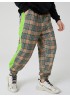 Mens Plaid Cotton Side Patchwork Drawstring Elastic Waist Jogger Pants With Pocket